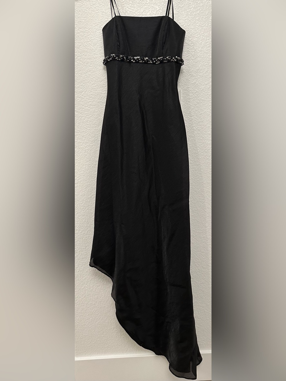 Black Asymmetric Dress with Beaded Waist